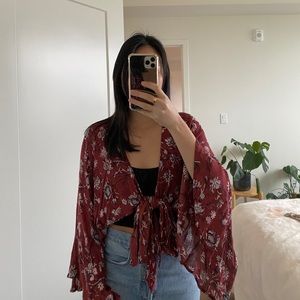 Lucky Brand Front Tie Crop Top Blouse